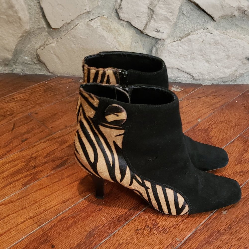 Sabine Black and Zebra Print Boots 8 M